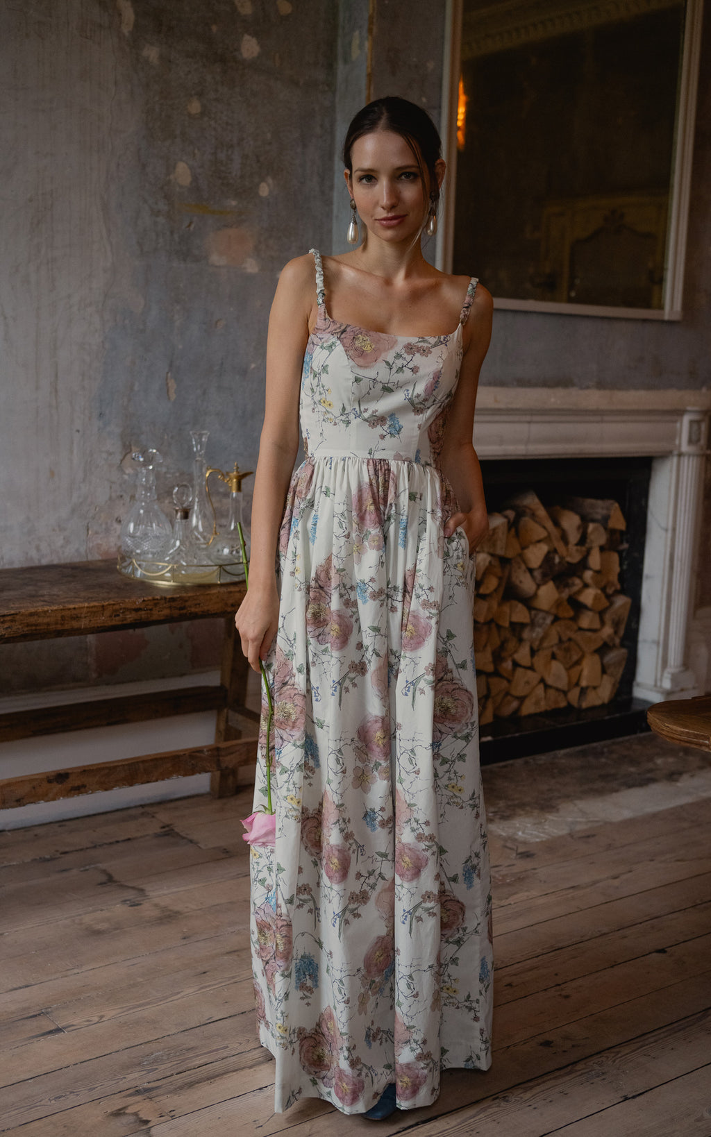Emma Henna Long Wrap Dress Birch Aop Asta Flowe