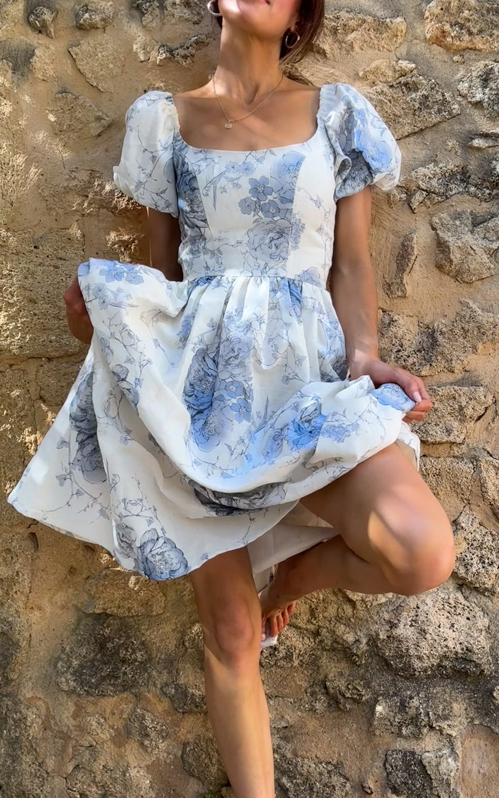 Pcflora Ls Midi Dress Cashmere Blue Aop Flower